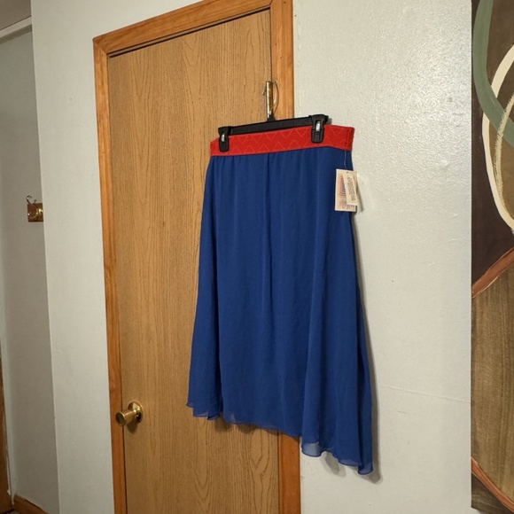 Lularoe "Lola" NWT Large Solid Blue Knee-Length Pull-On A-Line Skirt - Picture 1 of 5